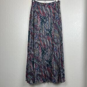 Ted Baker Maxi Skirt Womens 3 Paisley Metallic Pleated Accordion Boho Preppy